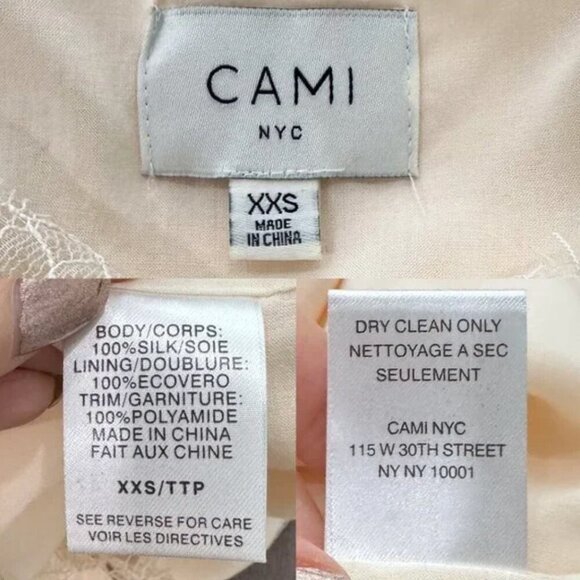 CAMI NYC Freya V Neck Silk Lace Trim Bow Shoulder Cami Top in Ceramic Ivory XXS - Picture 4 of 7